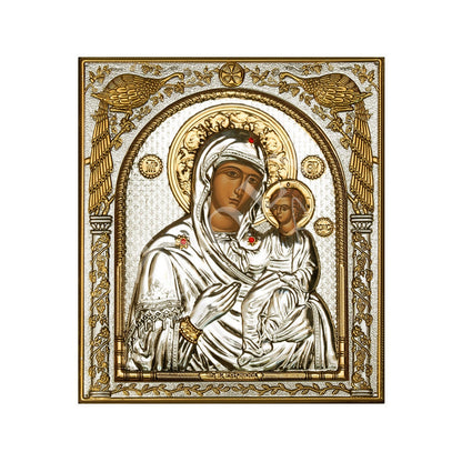 Virgin Mary icon Panagia Hodegetria, Handmade Silver 999 Greek Orthodox icon, Byzantine art wall hanging on wood plaque religious icon gift - TheHolyArt