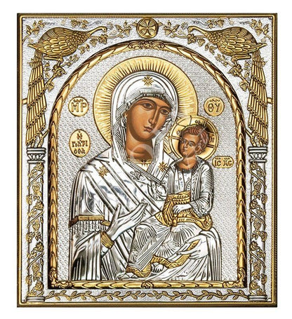 Virgin Mary icon Panagia Giatrissa, Handmade Silver 999 Greek Orthodox icon, Byzantine art wall hanging on wood plaque religious icon gift - TheHolyArt