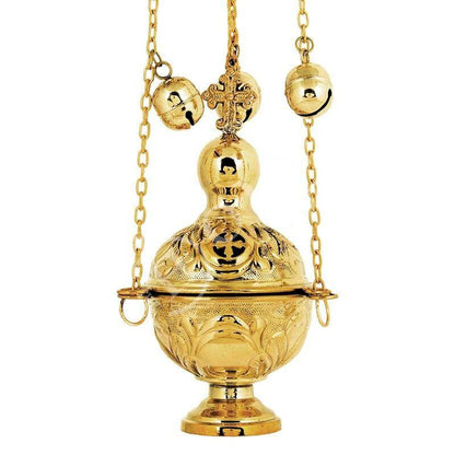 Christian Hanging Brass Resin Incense Burner, Greek Orthodox Thurible Incense holder, Metal Byzantine Censer Perfume burner, religious gift - TheHolyArt