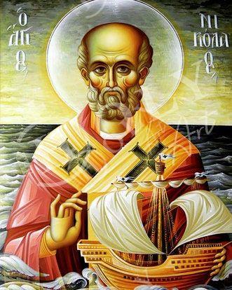 Saint Nicholas icon, Handmade Greek Orthodox icon of St Nick, Byzantine art wall hanging icon on wood plaque, religious decor - TheHolyArt