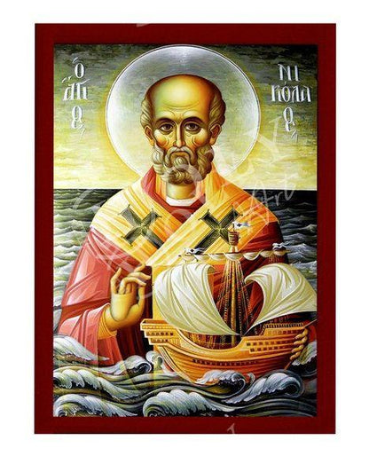 Saint Nicholas icon, Handmade Greek Orthodox icon of St Nick, Byzantine art wall hanging icon on wood plaque, religious decor - TheHolyArt