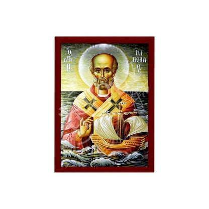 Saint Nicholas icon, Handmade Greek Orthodox icon of St Nick, Byzantine art wall hanging icon on wood plaque, religious decor - TheHolyArt