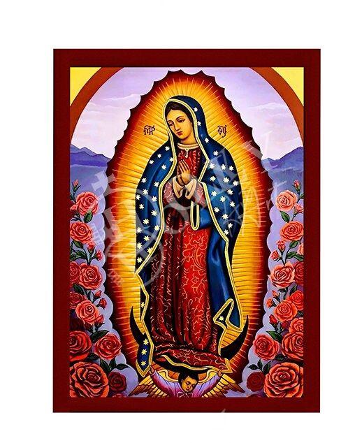 Our Lady of Guadalupe icon, Handmade Catholic Icon of Virgin Mary de Guadalupe, Mother of God, Theotokos wall hanging wood plaque