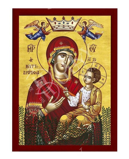 Virgin Mary icon Panagia Myrtidiotissa, Handmade Greek Orthodox Icon, Mother of God Byzantine art, Theotokos wall hanging wood plaque - TheHolyArt