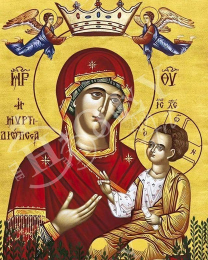 Virgin Mary icon Panagia Myrtidiotissa, Handmade Greek Orthodox Icon, Mother of God Byzantine art, Theotokos wall hanging wood plaque - TheHolyArt