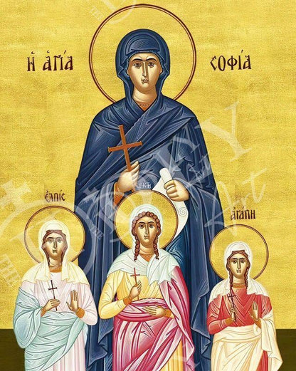 Saint Sophia icon, Orthodox icon St Sofia the Martyr, Greek Handmade Byzantine art wall hanging of Hagia Sophia wood plaque, religious decor - TheHolyArt