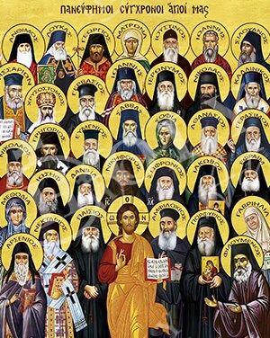 Synaxis of Modern Saints icon, Handmade Greek Orthodox icon of Modern Saints Byzantine art wall hanging on wood plaque icon, religious decor - TheHolyArt