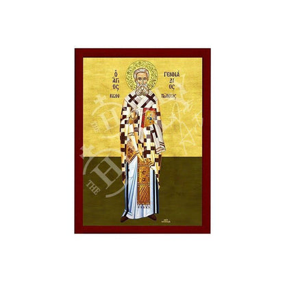 Saint Gennadius icon, Handmade Greek Orthodox icon of St Gennadius of Constantinople, Byzantine art wall hanging plaque, religious gift - TheHolyArt