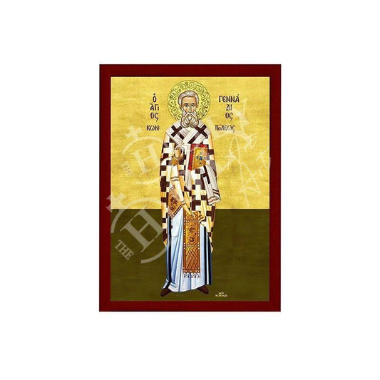 Saint Gennadius icon, Handmade Greek Orthodox icon of St Gennadius of Constantinople, Byzantine art wall hanging plaque, religious gift