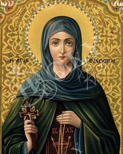 Saint Filothei icon, Handmade Greek Catholic Orthodox icon of St Philothei icon, Byzantine art wall hanging wood plaque religious gift - TheHolyArt