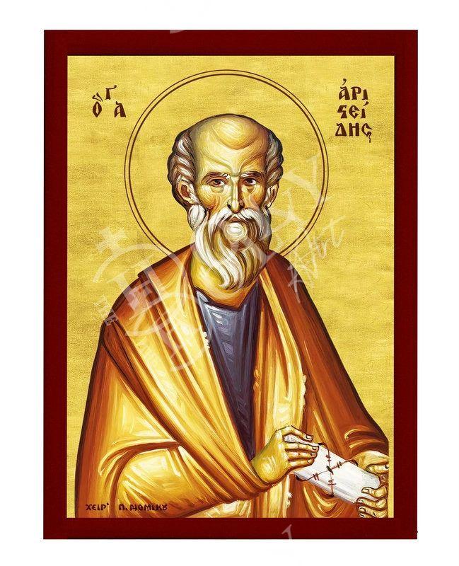 Saint Aristides icon, Handmade Greek Orthodox icon of St Aristides of Athens, Byzantine Catholic art wall hanging plaque, religious gift