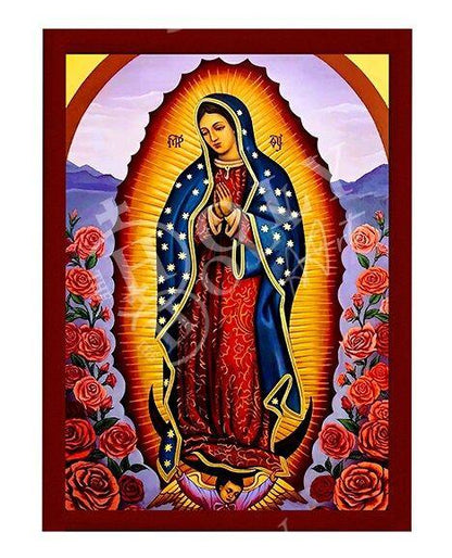 Our Lady of Guadalupe icon, Handmade Catholic Icon of Virgin Mary de Guadalupe, Mother of God, Theotokos wall hanging wood plaque - TheHolyArt