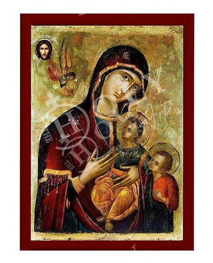 Virgin Mary icon Panagia & St John Forerunner, Handmade Greek Orthodox Icon Mother of God Byzantine art Theotokos wall hanging wood plaque - TheHolyArt