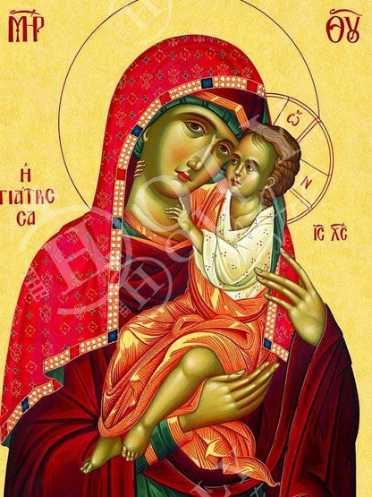 Virgin Mary icon Panagia Giatrissa, Greek Christian Orthodox Icon, Mother of God Byzantine art Theotokos handmade wall hanging wood plaque - TheHolyArt