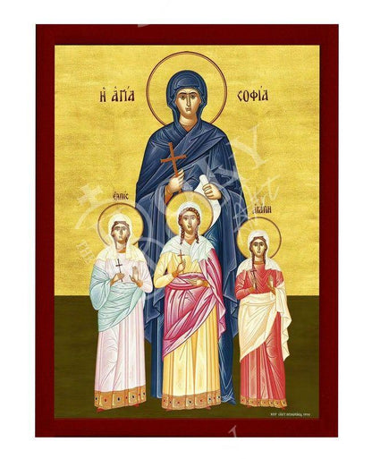 Saint Sophia icon, Orthodox icon St Sofia the Martyr, Greek Handmade Byzantine art wall hanging of Hagia Sophia wood plaque, religious decor - TheHolyArt