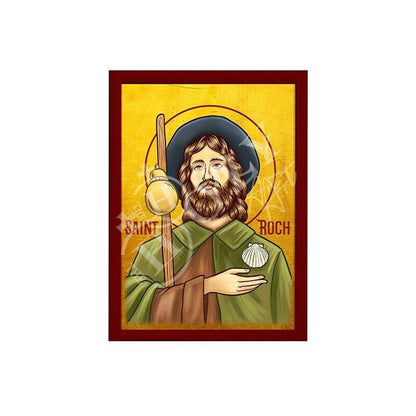 Saint Roch icon, Handmade Greek Catholic icon St Rocco, Religious Byzantine art wall hanging on wood plaque icon, religious gift - TheHolyArt