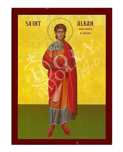 Saint Alban icon, Handmade Greek Catholic icon St Albanus of Britain Religious Byzantine art wall hanging on wood plaque icon religious gift - TheHolyArt