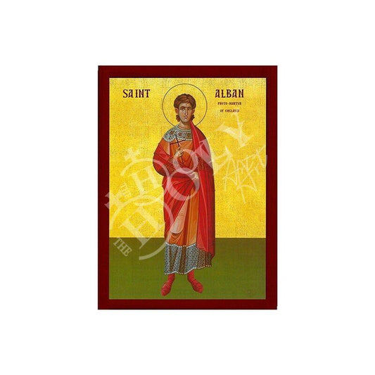 Saint Alban icon, Handmade Greek Catholic icon St Albanus of Britain Religious Byzantine art wall hanging on wood plaque icon religious gift