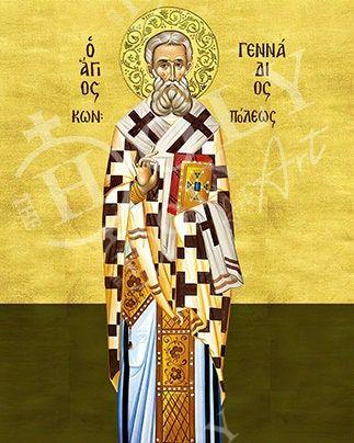 Saint Gennadius icon, Handmade Greek Orthodox icon of St Gennadius of Constantinople, Byzantine art wall hanging plaque, religious gift - TheHolyArt