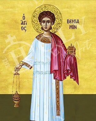 Saint Benjamin icon, Handmade Greek Orthodox icon of St Benjamin the Deacon, Byzantine Catholic art wall hanging plaque, religious gift - TheHolyArt