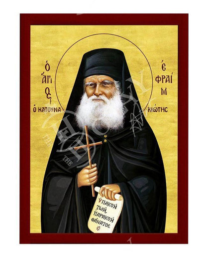 Saint Ephraim icon, Handmade Greek Orthodox icon of St Ephraim Katounakiotis, Byzantine Catholic art wall hanging plaque, religious gift - TheHolyArt