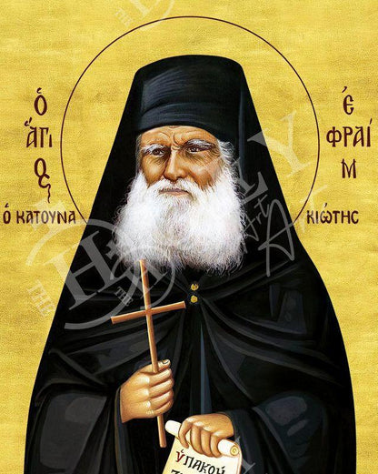 Saint Ephraim icon, Handmade Greek Orthodox icon of St Ephraim Katounakiotis, Byzantine Catholic art wall hanging plaque, religious gift - TheHolyArt
