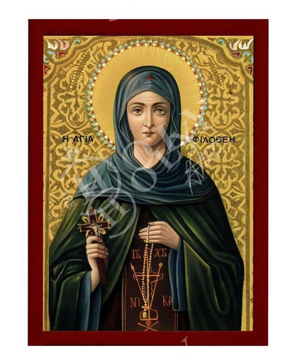 Saint Filothei icon, Handmade Greek Catholic Orthodox icon of St Philothei icon, Byzantine art wall hanging wood plaque religious gift - TheHolyArt