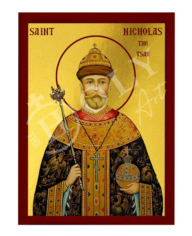 Saint Nicholas II icon, Handmade Greek Orthodox icon of St Nicholas the Tsar icon Byzantine Catholic art wall hanging plaque, religious gift