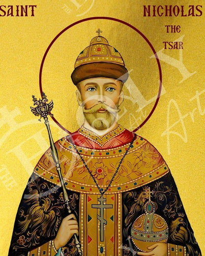 Saint Nicholas II icon, Handmade Greek Orthodox icon of St Nicholas the Tsar icon Byzantine Catholic art wall hanging plaque, religious gift - TheHolyArt