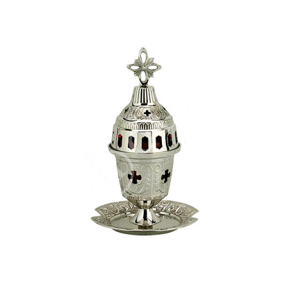 Christian Brass Table Oil Vigil Lamp with Cross, Metal Hand-painted Prayer Standing Oil Lamp, Orthodox Oil Candle with glass cup, religious - TheHolyArt