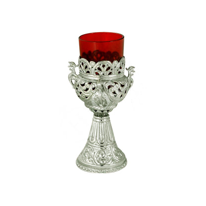 Christian Brass Table Oil Vigil Lamp with Cross, Hand-painted Prayer Standing Oil Lamp, Orthodox Oil Candle with glass cup, religious decor - TheHolyArt