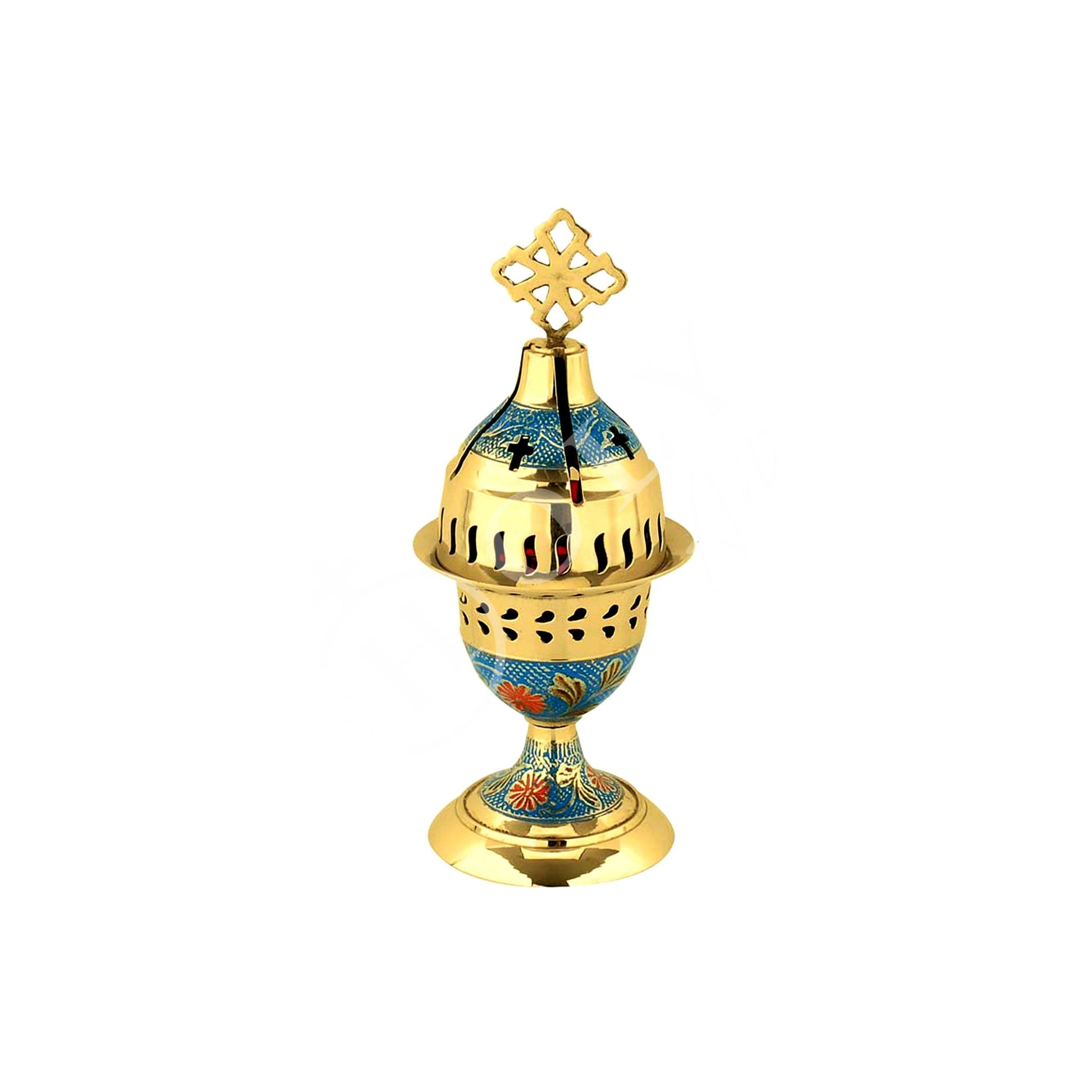 Christian Brass Table Oil Vigil Lamp with Cross, Hand-painted Prayer Standing Oil Lamp, Orthodox Oil Candle with glass cup, religious decor