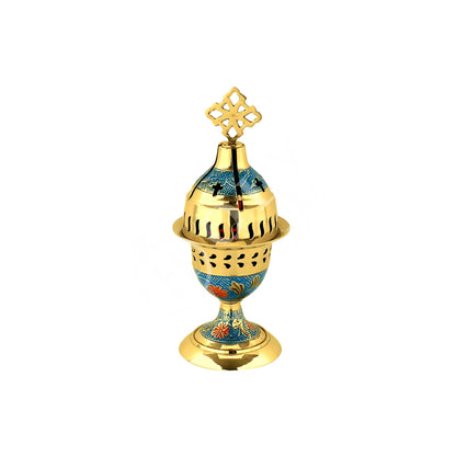 Christian Brass Table Oil Vigil Lamp with Cross, Hand-painted Prayer Standing Oil Lamp, Orthodox Oil Candle with glass cup, religious decor - TheHolyArt