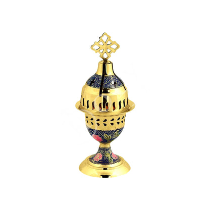 Christian Brass Table Oil Vigil Lamp with Cross, Hand-painted Prayer Standing Oil Lamp, Orthodox Oil Candle with glass cup, religious decor