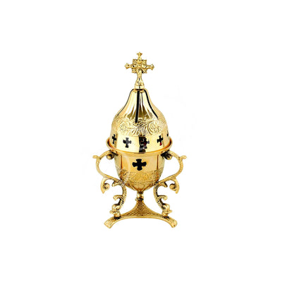 Christian Brass Table Oil Vigil Lamp with Cross, Metal Hand-painted Prayer Standing Oil Lamp, Orthodox Oil Candle with glass cup, religious - TheHolyArt