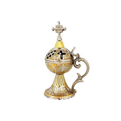 Christian Brass Resin Incense Burner, Greek Orthodox Thurible Incense holder, Metal Byzantine Home Censer Perfume burner, religious decor - TheHolyArt
