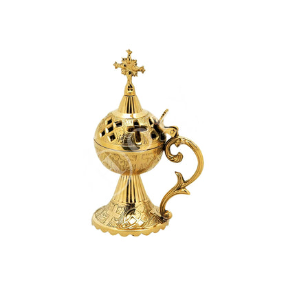 Christian Brass Resin Incense Burner, Greek Orthodox Thurible Incense holder, Metal Byzantine Home Censer Perfume burner, religious decor - TheHolyArt