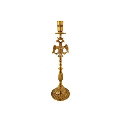 Large Christian Holy Altar Brass Handmade Candlestick Holder with Cross or Byzantine Eagle Prayer Standing Religious Orthodox Candle Holder - TheHolyArt