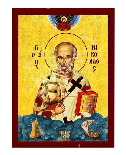 Saint Nicholas icon, Handmade Greek Orthodox icon Patron Saint of Navy St Nick, Religious Byzantine art wall hanging icon on wood plaque - TheHolyArt
