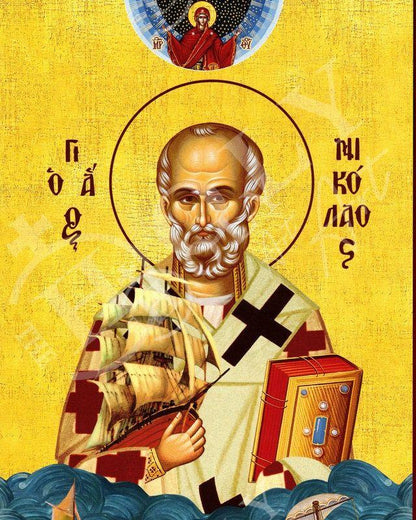 Saint Nicholas icon, Handmade Greek Orthodox icon Patron Saint of Navy St Nick, Religious Byzantine art wall hanging icon on wood plaque - TheHolyArt