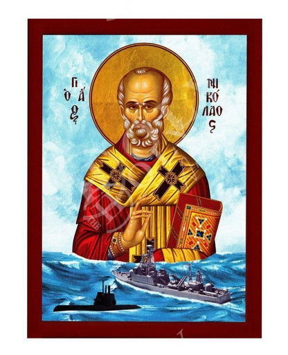 Saint Nicholas icon, Handmade Greek Orthodox icon Patron Saint of Navy St Nick, Religious Byzantine art wall hanging icon on wood plaque - TheHolyArt