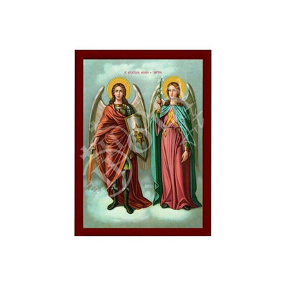 Archangel Michael & Archangel Gabriel icon, Byzantine art wall hanging, Greek Catholic Orthodox icon Taxiarxes wood plaque religious gift - TheHolyArt