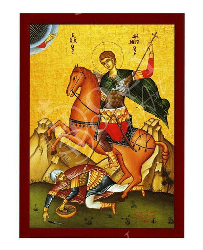 Saint Demetrius icon, Handmade Greek Orthodox icon of St Demetrios, Byzantine art wall hanging icon on wood plaque, religious decor - TheHolyArt
