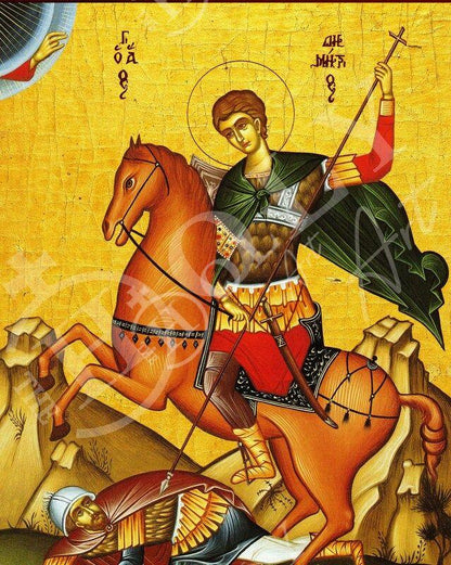 Saint Demetrius icon, Handmade Greek Orthodox icon of St Demetrios, Byzantine art wall hanging icon on wood plaque, religious decor - TheHolyArt