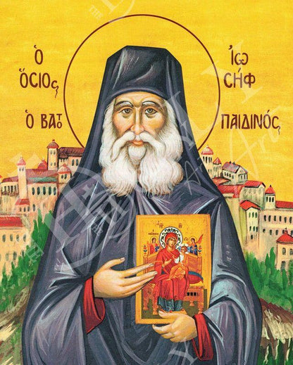 Saint Joseph of Vatopedi icon Handmade Greek Orthodox icon of St Joseph of Mt Athos Byzantine art wall hanging wood plaque, religious gift - TheHolyArt