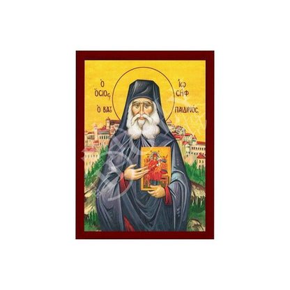 Saint Joseph of Vatopedi icon Handmade Greek Orthodox icon of St Joseph of Mt Athos Byzantine art wall hanging wood plaque, religious gift - TheHolyArt