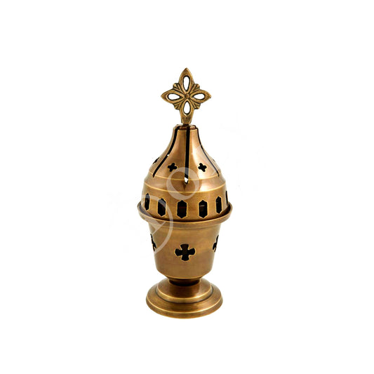 Christian Brass Table Oil Vigil Lamp with Cross, Metal Hand-painted Prayer Standing Oil Lamp, Orthodox Oil Candle with glass cup, religious