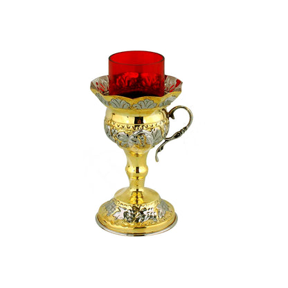 Christian Brass Table Oil Vigil Lamp with Cross, Hand-painted Prayer Standing Oil Lamp, Orthodox Oil Candle with glass cup, religious decor - TheHolyArt