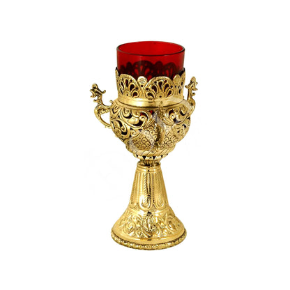 Christian Brass Table Oil Vigil Lamp with Cross, Hand-painted Prayer Standing Oil Lamp, Orthodox Oil Candle with glass cup, religious decor - TheHolyArt