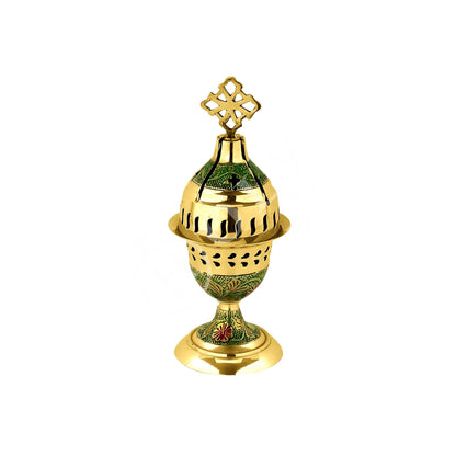 Christian Brass Table Oil Vigil Lamp with Cross, Hand-painted Prayer Standing Oil Lamp, Orthodox Oil Candle with glass cup, religious decor - TheHolyArt